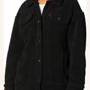 Levi’s Black Sherpa Teddy Jacket Quilted Lined Oversized Women’s Small